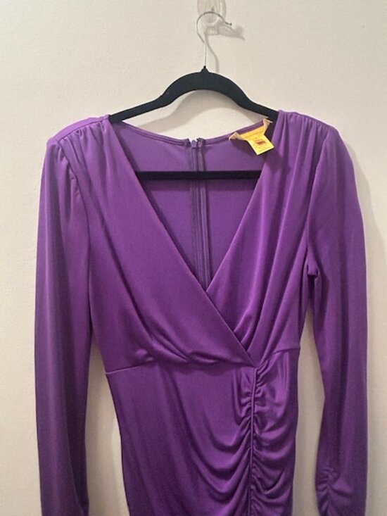 Catherine Malandrino Lush Purple Ruched V Neck Bodycon Silk Nylon Dress - Picture 5 of 16